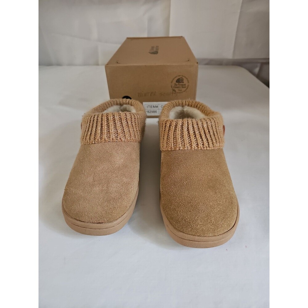 Vermont Country Store Womens Size 8M Suede Leather Faux Fur Ragg Cuffs Slippers